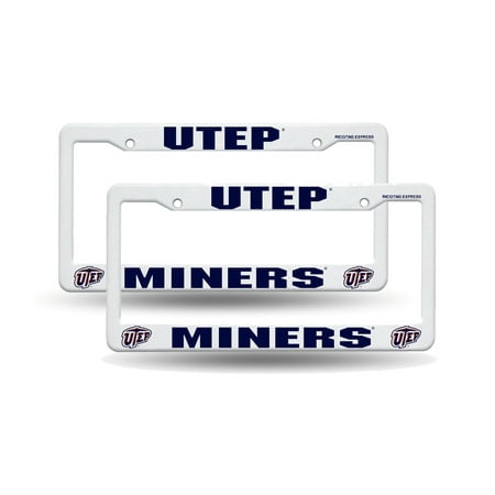 Texas El Paso UTEP Miners NCAA Raised Letter White Plastic License Plate Frame