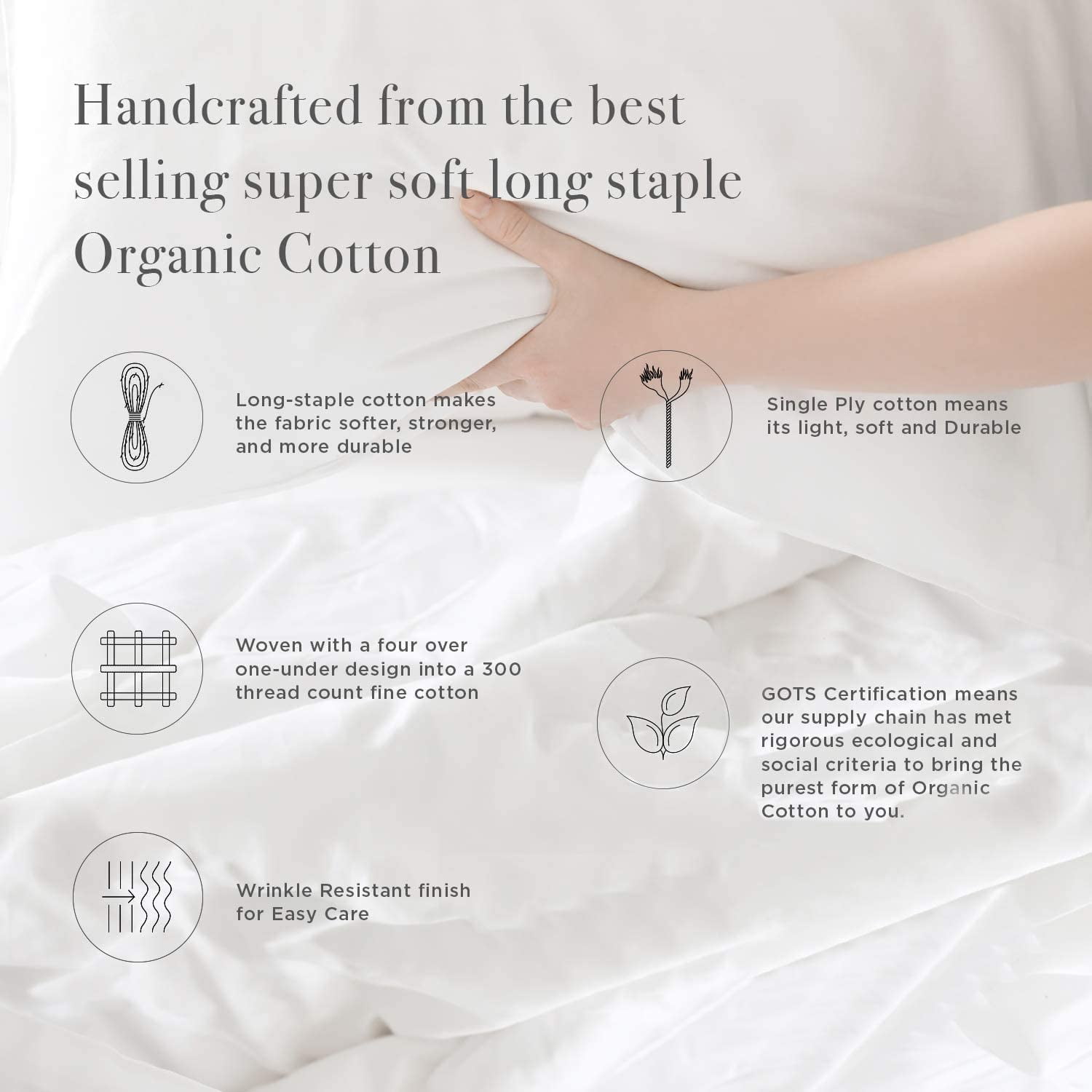 A1HC 100% Organic Cotton Flat Sheet 300 TC, Wrinkle Resistant Soft Lustrous Sateen Weave Sheets, Queen 105" x 96", Sand