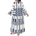 thumbnail image 3 of Agnes Orinda Women's Plus Size Bohe Dress Geometric Pattern Flowy Button Flared Bell Long Sleeve Tiered Casual Fall A Line Maxi Dress 1X Navy Blue, 3 of 6