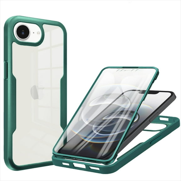 Allytechgroup for iPhone 16e/ iPhone 17e Case with Built-in Screen Protector, Full Body Protection Hard Acrylic Back Lightweight Scratch Resistant Clear Cover for iPhone 16e/ iPhone 17e, Darkgreen