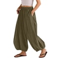 thumbnail image 5 of Holzkary Women's Balloon Pants Elastic High Waist Wide Leg Loose Pleated Harem Pants Summer, Casual Pants with Side Pockets for Spring Fall Summer Beach Vacation and Travel Army Green Xxl, 5 of 6