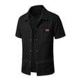 thumbnail image 5 of VBTAPA Men's Waffle 2 Piece Outfits Short Sleeve Button Down Shirts and Cargo Sweatpants Suit Solid Casual Tracksuit Sets with Pockets Black L, 5 of 7