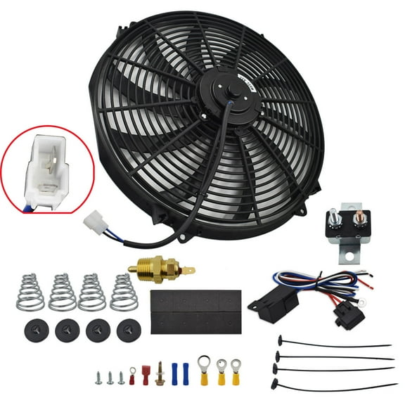 LABLT 16" Electric Radiator Fan High 3000 CFM Thermostat Wiring Switch Relay Kit Black Car
