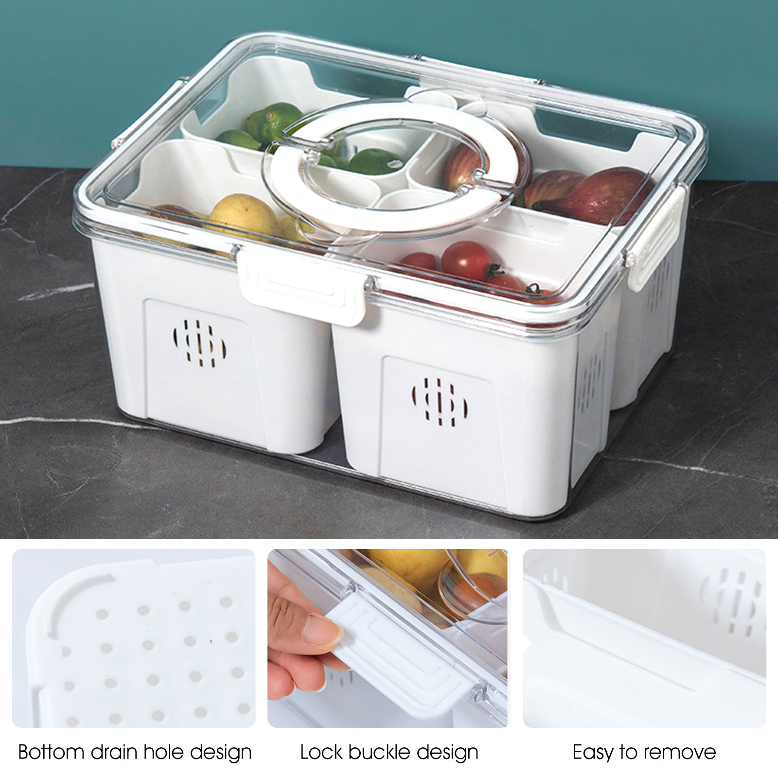 Divided Serving Tray with Lid, 4 Compartment Snackle Box