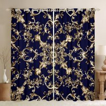 Manfei Vintage Damask Flower Black Out Curtains,Boho bohemian Theme Curtains Pack of 2 (42x63 Each),Gold Purple Bedroom Curtains For Men Women,Luxury Bedroom Decor