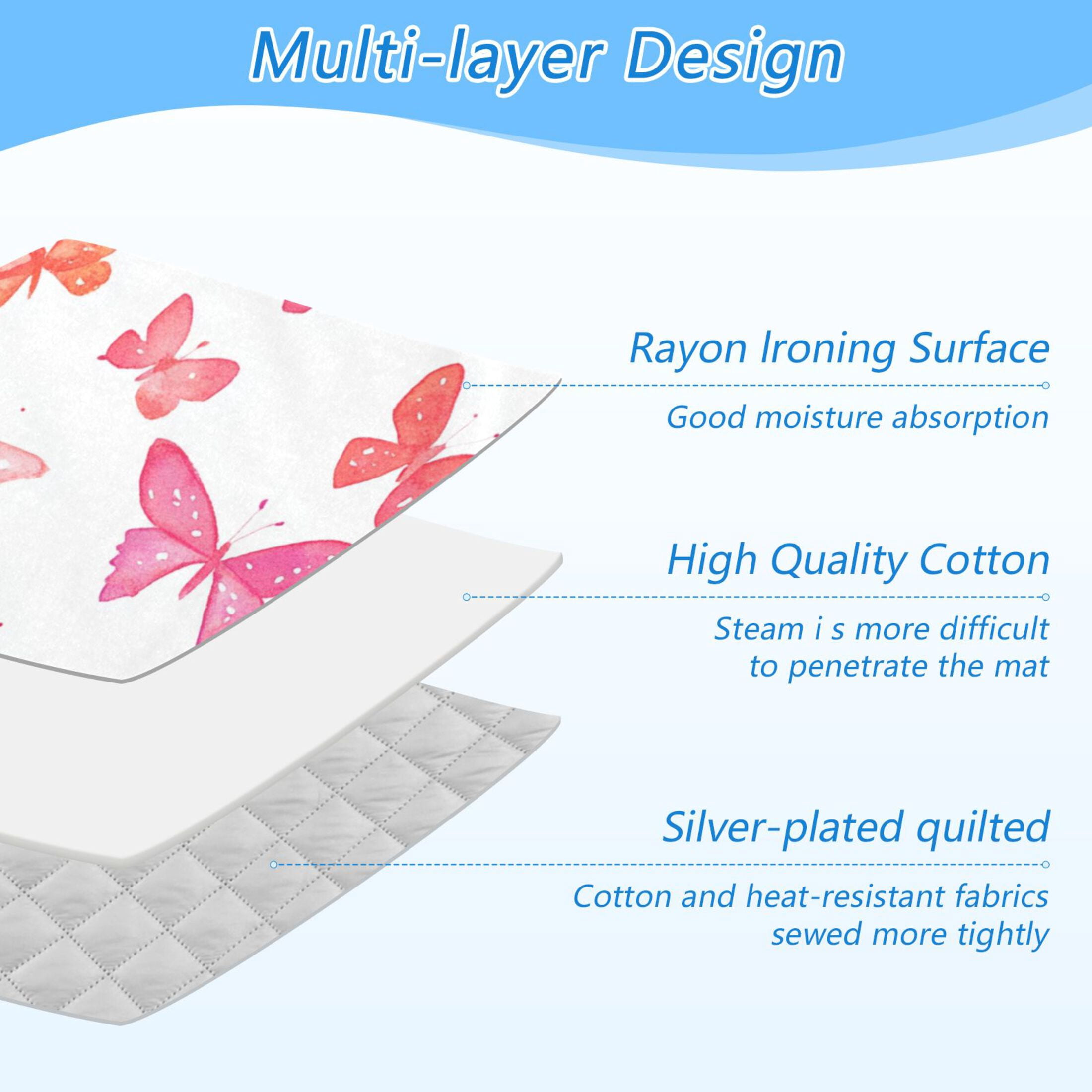 Watercolor Pink Butterfly Ironing Mat Blanket for Table Top Travel Portable Ironing Board Pad 47.2x27.6 Inch