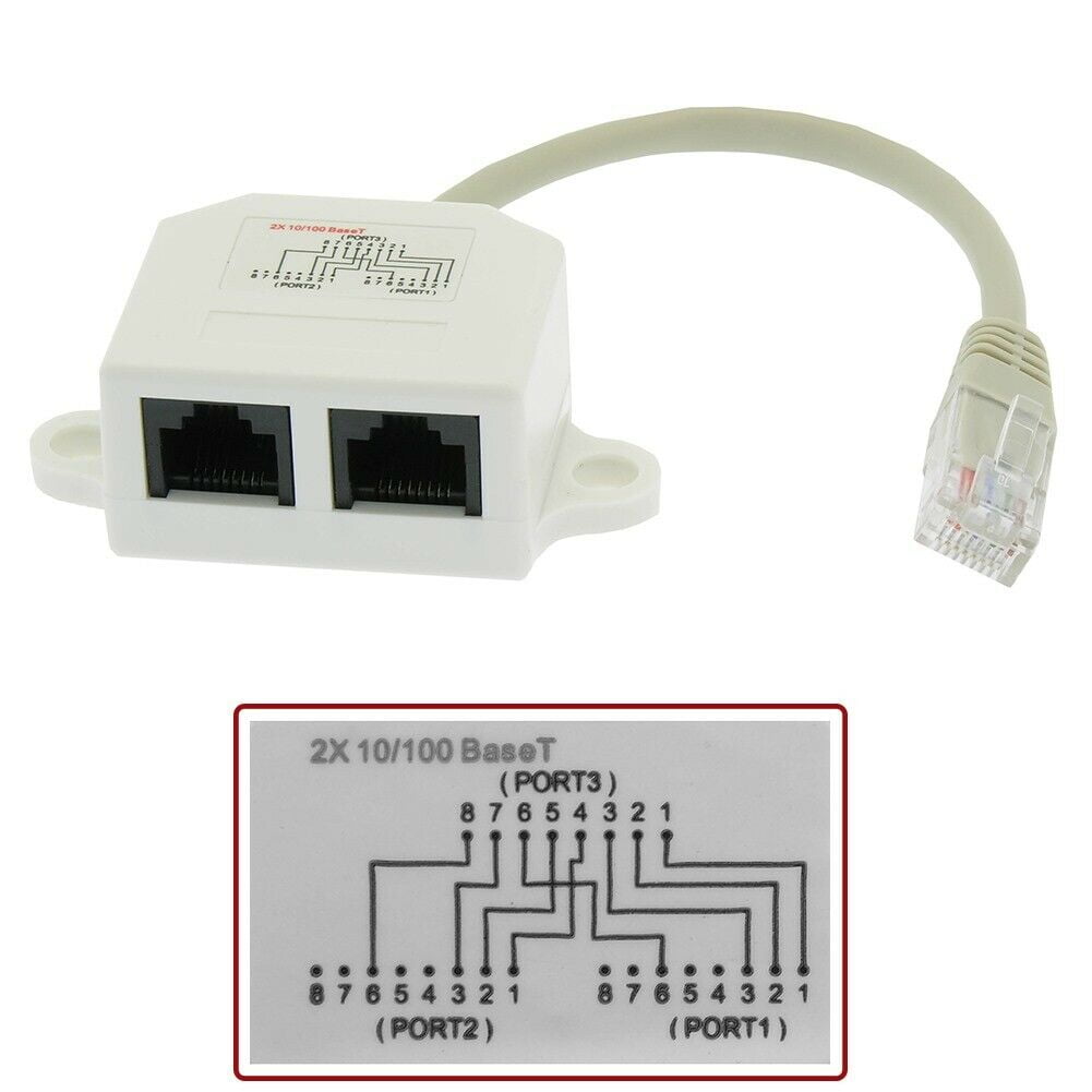 RJ45 Cat5e Mod Splitter Type 8 Computer Adaptor 10 to 100 BaseT Male/2