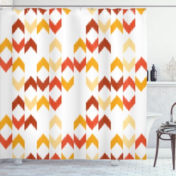 Ambesonne Tribal Shower Curtain, Ikat Ethnic Chevron Print, 69"Wx70"L, Apricot Paprika