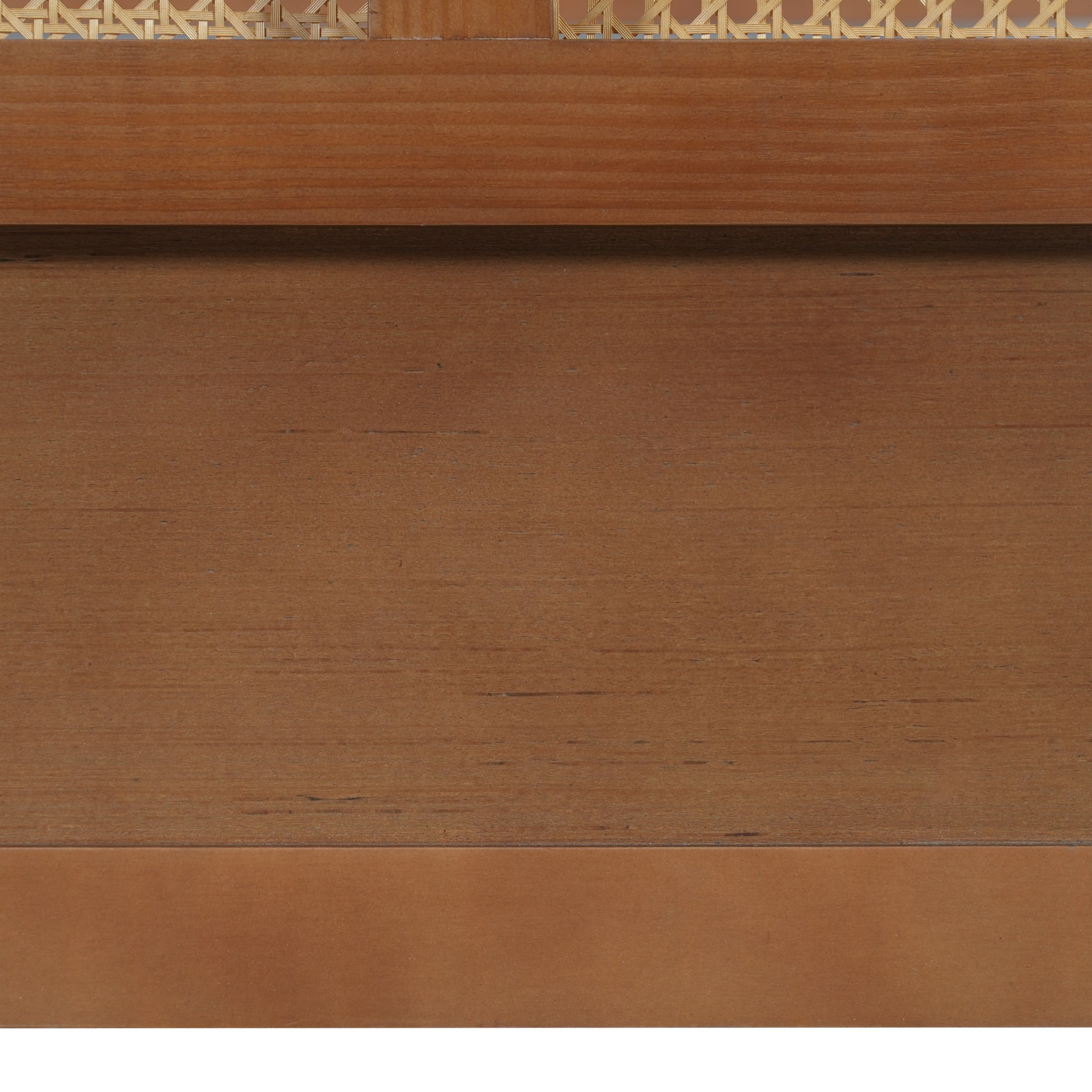 Christopher Knight Home Queen Wood Platform Bed with Rattan & Gray Upholstered Headboard, Brown Finish