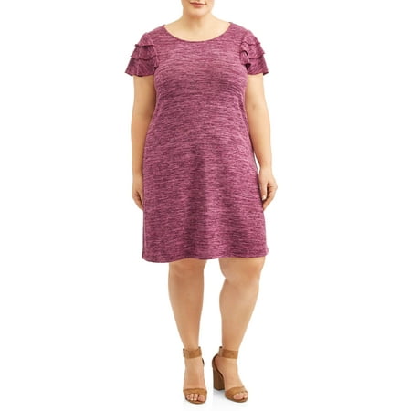 Ruffle Front Knit Dress - Women's Plus Size Ruffle Sleeved Knit Dress