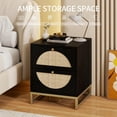 thumbnail image 4 of LFGUIZO 21" High Set of 2 Black Rattan Nightstands with 2 Storage Drawers Modern End Tables with Arched Cane Doors & Metal Base for Bedroom Black, 4 of 9