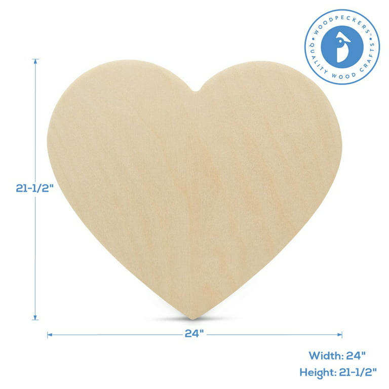 Wooden Heart Cutouts for Crafts 24 inch, 1/4 inch Thick, Pack of 3  Unfinished Heart Shaped Wooden Cutouts, by Woodpeckers 