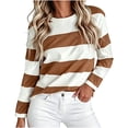 thumbnail image 2 of Bzdzmqm Womens Long Sleeve Striped Pullover Tops Casual Crew Neck Sweaters Fall Winter Loose Fit Knit Tees for Daily Work Office Outfits, Brown XL, 2 of 5