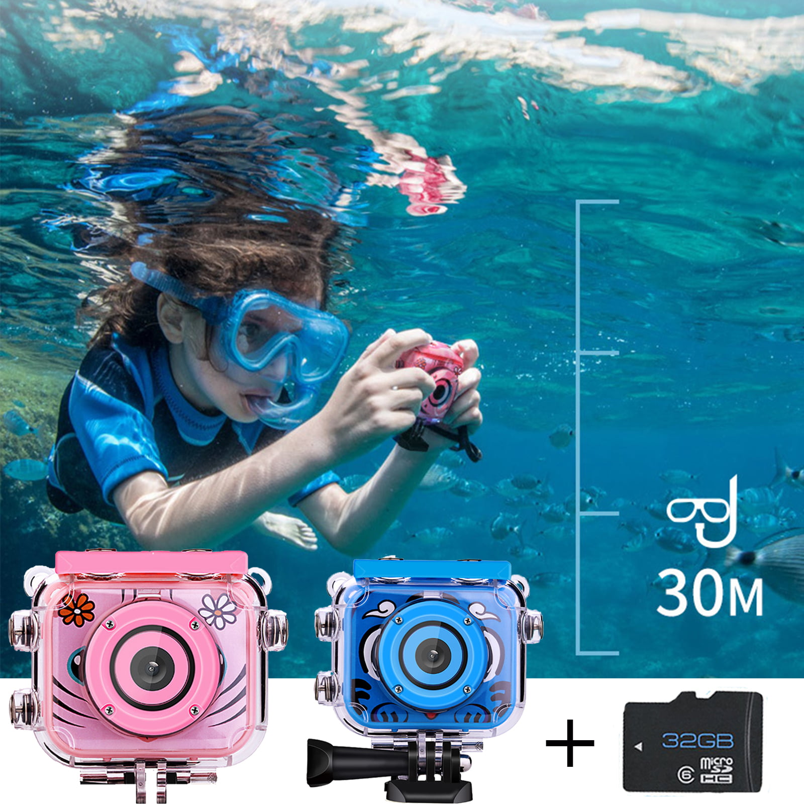 Boys Girls Action Camcorder Updated 2019 Model AIMTOM 12MP Orange Kids Underwater Digital Waterproof Camera 2” LCD Screen Children Birthday Learn Sports Cam Floating Wrist Strap Included