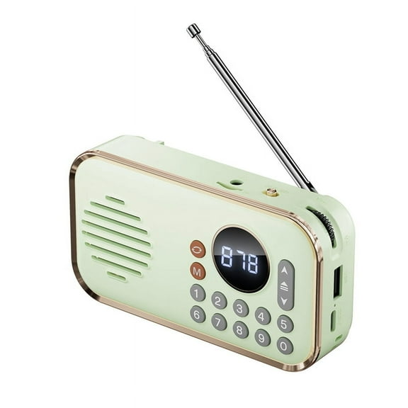 Portable FM Radio Rechargeable Small Wireless Bluetooth Speaker Surround Stereo Sound USB Vintage Radios Light Green