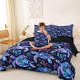thumbnail image 4 of jejeloiu Galaxy Sea Turtle Print 7-Piece Twin Bedding,Watercolor Coral Pattern Bedding Comforter Set For Boys,Blue Purple,Black Reversible, 4 of 7
