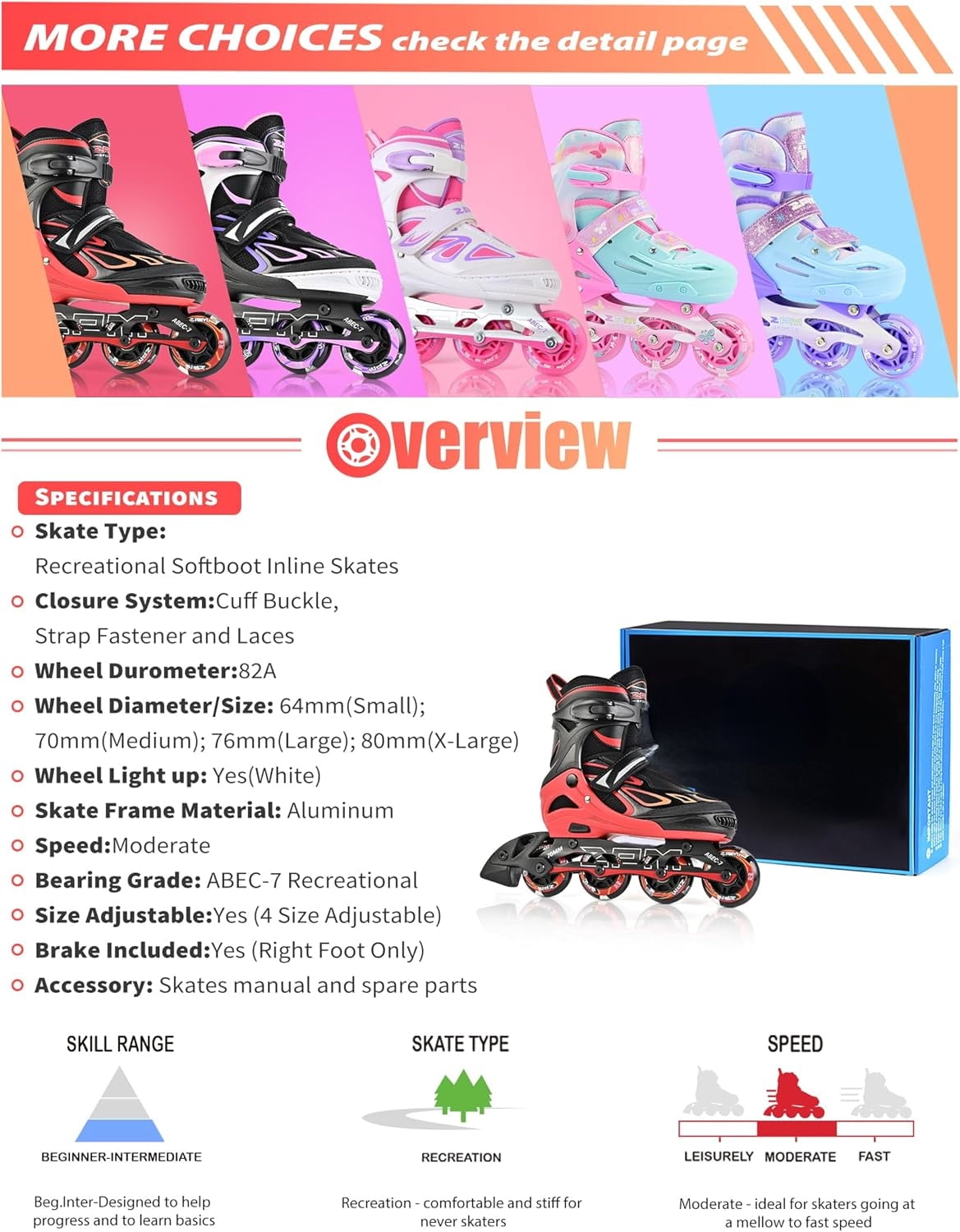 PrimeCook Shop Vinal Girls Adjustable Flashing Inline Skates, All Wheels Light Up, Fun Illuminating Skates for Kids Men Adult Women and Boys