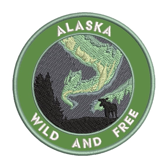 Alaska, Wild And Free 3.5 Inch Iron Or Sew On Embroidered Fabric Badge Patch Seek Adventure, National Park Iconic Series