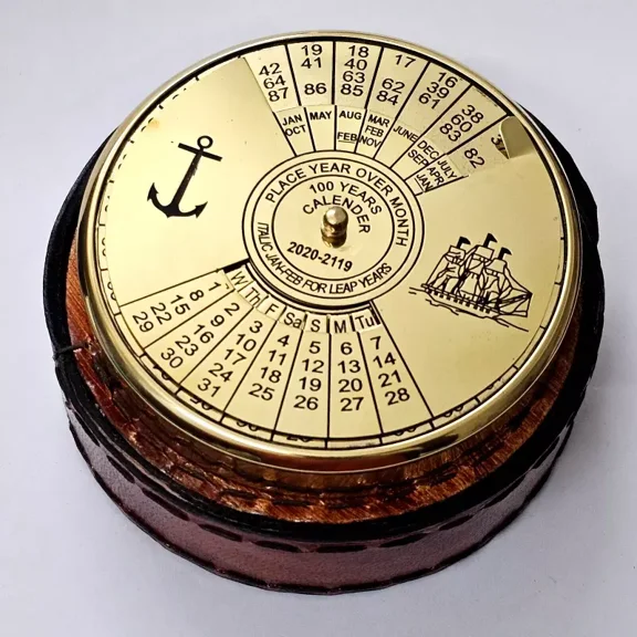 100 years Brass Vintage Calendar With Leather Box Collectible Love Memories