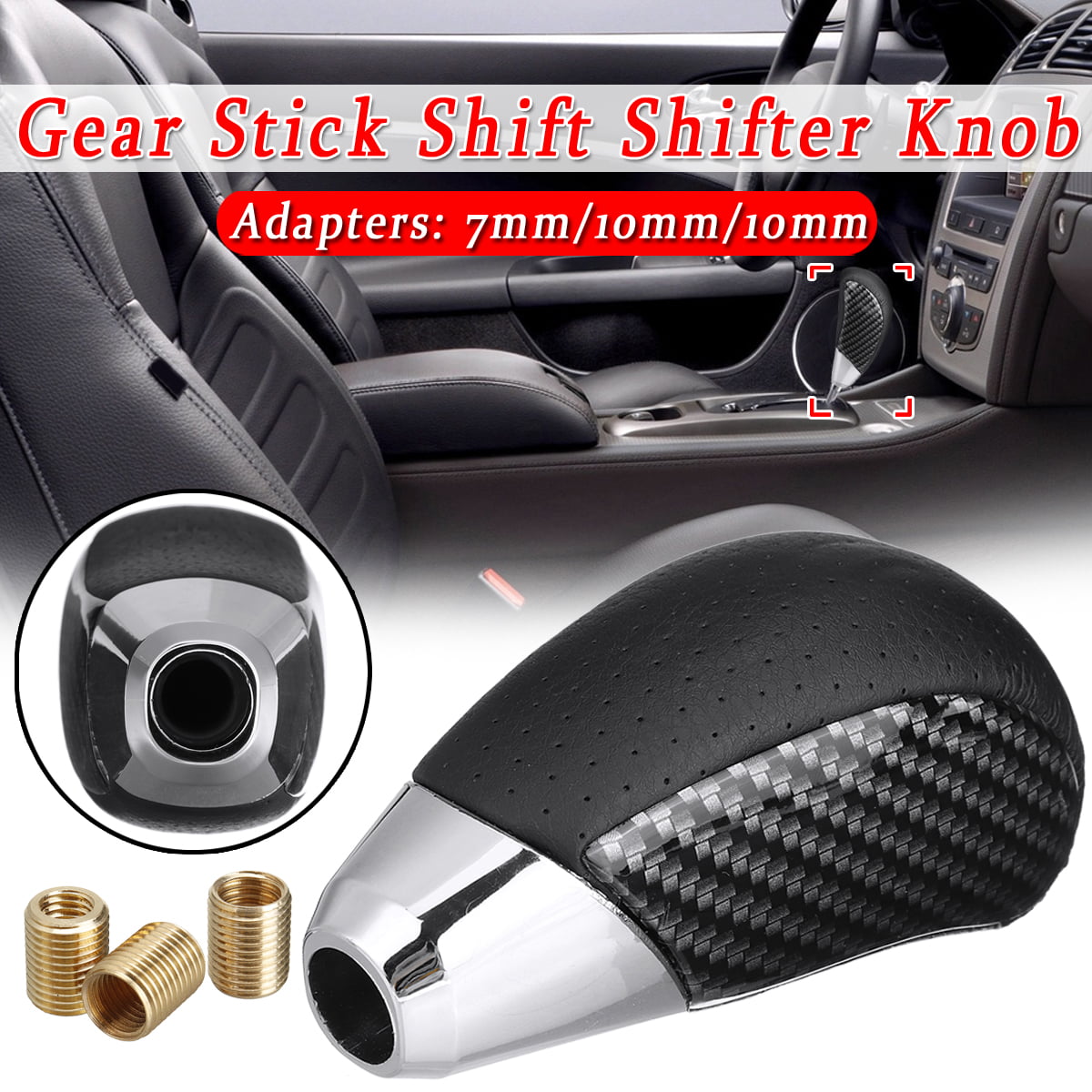 Real Carbon Fiber Car SUV Manual Automatic Ball Gear Shift Knob Handle Stick