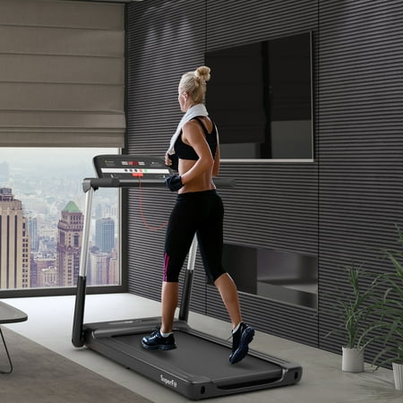 Costway - 2.25HP Folding LED Treadmill Electric Running Walking Machine with APP Control Gym - Black