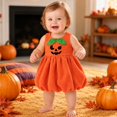 thumbnail image 4 of Toddler Girls Pumpkin Sleeveless Bubble Dress, Jack-o'-Lantern Face Outfit With Matching Leaf Headband Soft Fleece Halloween Costume for Party Cosplay Photo Wear(Orange3,2-3 Years), 4 of 6