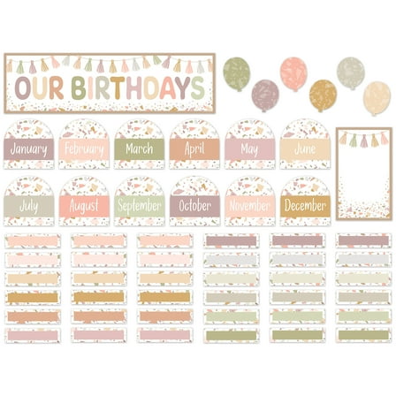 Teacher Created Resources Terrazzo Tones Our Birthdays Mini Bulletin Board Set, 56 Pieces