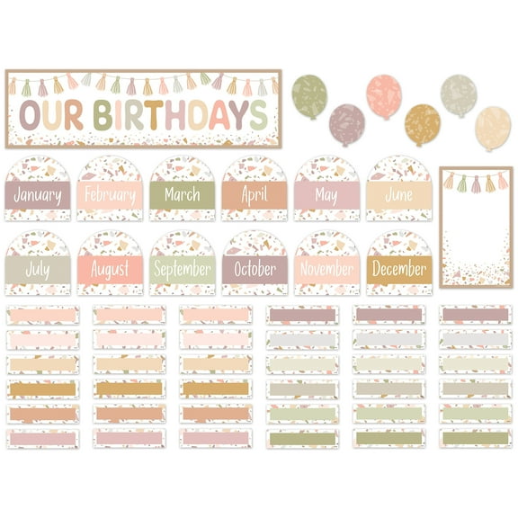 Teacher Created Resources Terrazzo Tones Our Birthdays Mini Bulletin Board Set, 56 Pieces