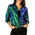 thumbnail image 1 of Chaqueta bomber de mujer INSPIRE CHIC con lentejuelas, cierre de cremallera y bolsillos ocultos, color verde, 1 of 8
