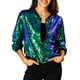 thumbnail image 1 of Chaqueta bomber de mujer INSPIRE CHIC con lentejuelas, cierre de cremallera y bolsillos ocultos, color verde, 1 of 8