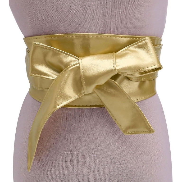 Women Soft PU Leather Obi Belt Self Tie Wrap Cinch Belt 