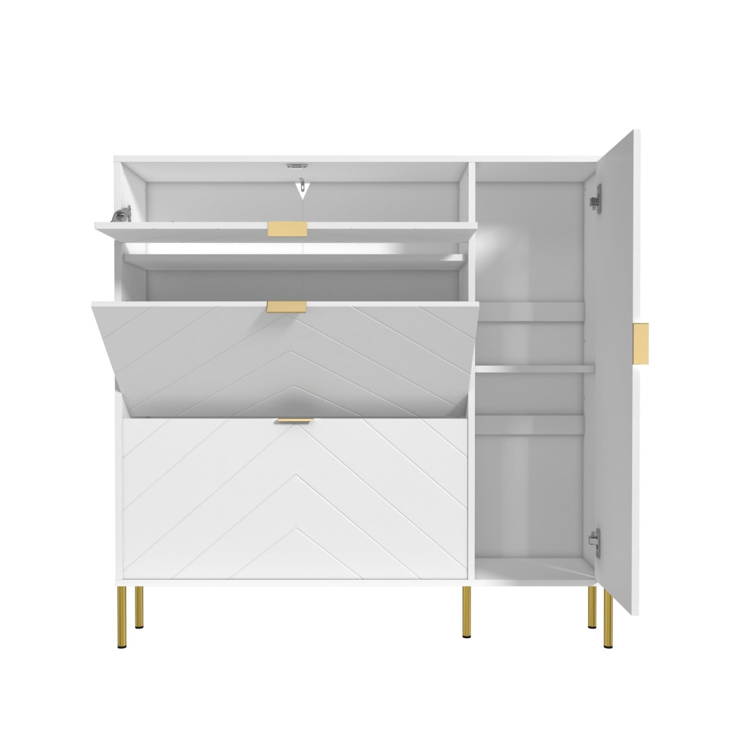 MDF Shoe Storage Cabinet with Flip Drawers & Adjustable Shelves, Modern Entryway Shoe Organizer Cabinet, White