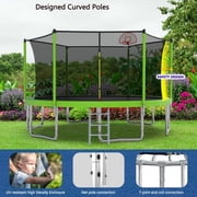 14FT Trampoline for Kids and Adults,Outdoor Large Recreational Trampoline with Ladder and Basketball Hoop,Green