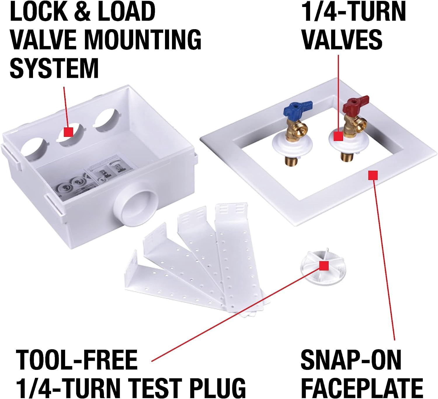 Oatey 38532 Washing Machine Outlet Box with 0.25 Turn Brass Ball Valves