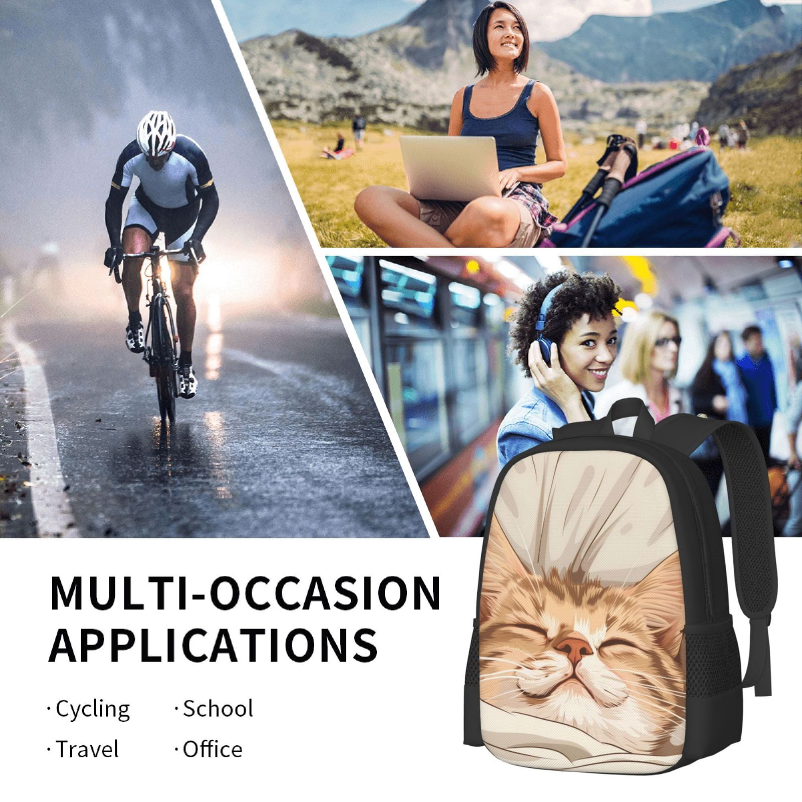 Ratiio Sleeping Cat In Blanket Backpack for Men and Women - Durable 600D Oxford Cloth -Large Capacity, Water-Resistant School, Travel, and Hiking Bag