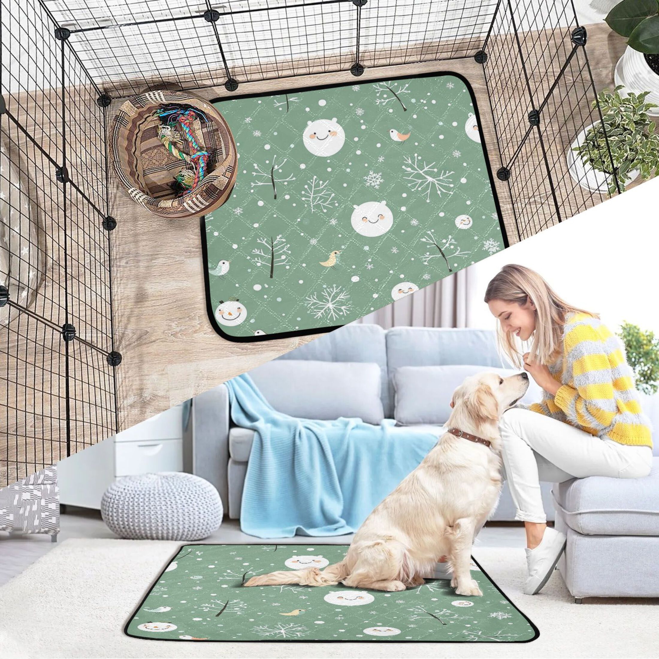 Washable Pet Pee Pads with Super Absorbent Reusable Training Pads for Dogs & Cats Cartoon Winter Elements