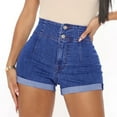 thumbnail image 2 of Tuphregyow Women's Medium Length High Waisted Washed Denim Shorts with Elastic Cuffs Straight Leg for Spring Fashion Outdoor Made with Stretchy Slimming Elastic Denim Material,Casual Wear Blue S, 2 of 9