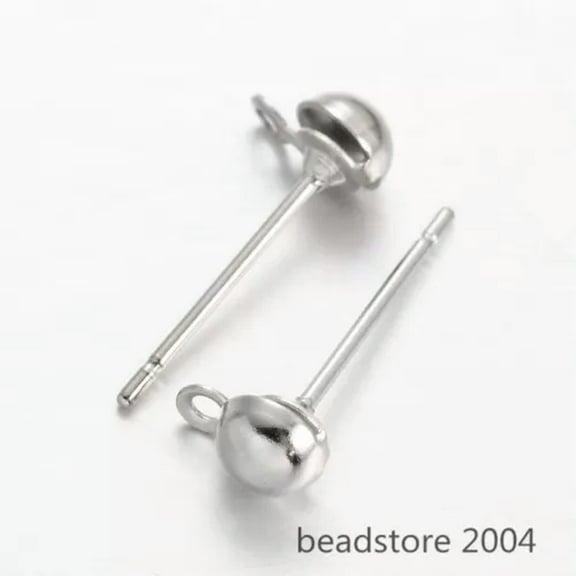 U8MO 200pcs Brass Ball Earring Posts Antiqued Post Ear Stud Findings 6x4mm Pick Color-Platinum