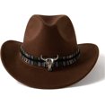 thumbnail image 2 of Women & Men Felt Western Cowboy Hat Classic Roll Up Brim Belt Buckle Cowgirl Fedora Hat, 2 of 6