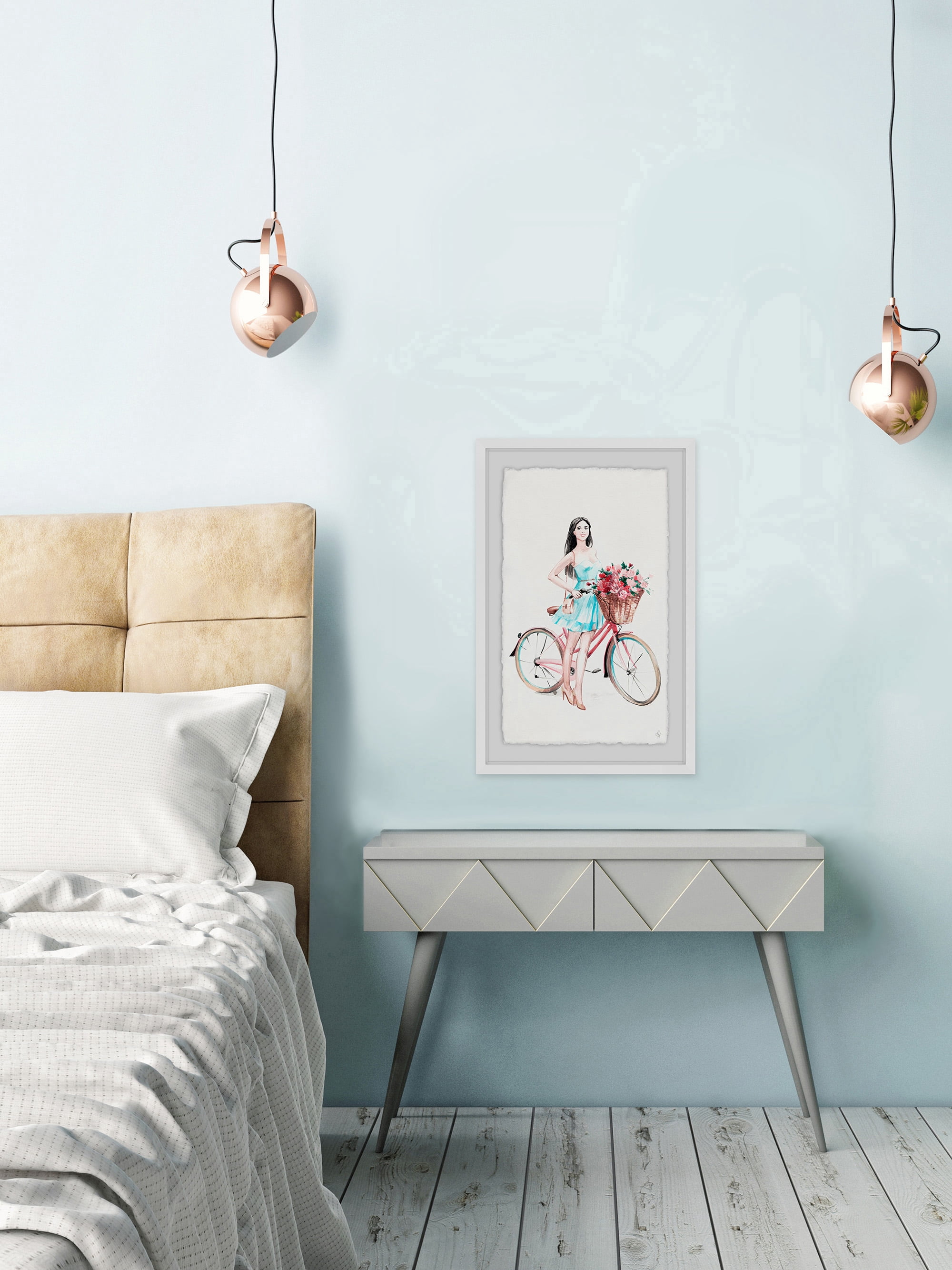 Bicycle Girl Framed Painting Print