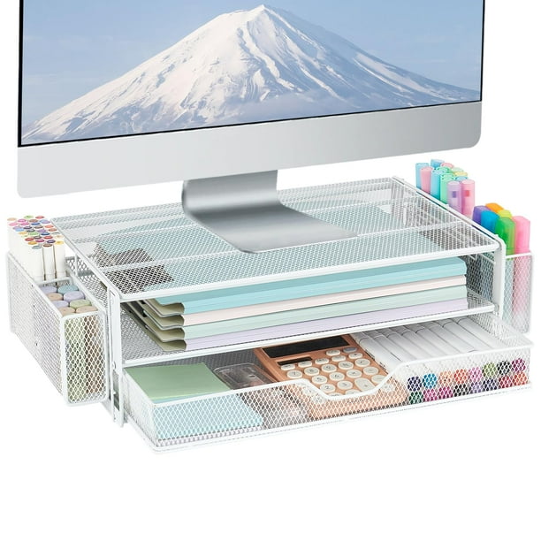 Soporte para monitor de ordenador AUPSEN con cajones y soporte para bolígrafos