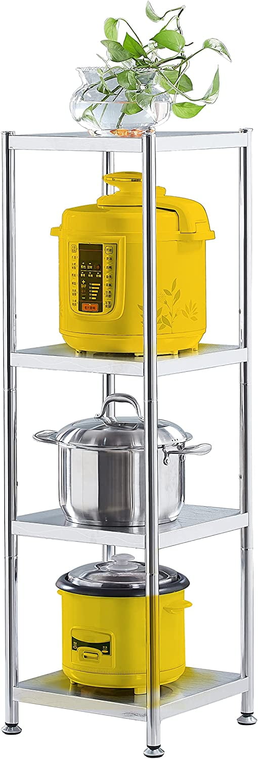 Stainless Steel Shelves 4 Tier Narrow Metal Shelf Corner Shelf Stand Narrow Steel Shelving Unit