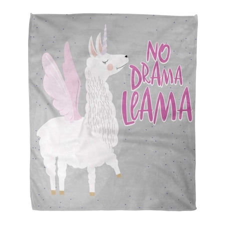 SIDONKU Throw Blanket Warm Cozy Print Flannel Funny Fun No Drama Llama Cute Alpaca Character Unicorn Comfortable Soft for Bed Sofa and Couch 58x80 Inches