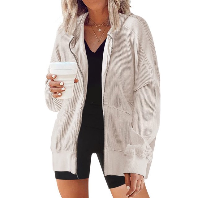 ICHUANYI Clearance Women's Fashion Color Cardigan Outwear Suit Hooded Coat Long Sleeve Coat(Beige, S) ICHUANYI WER2023080911097