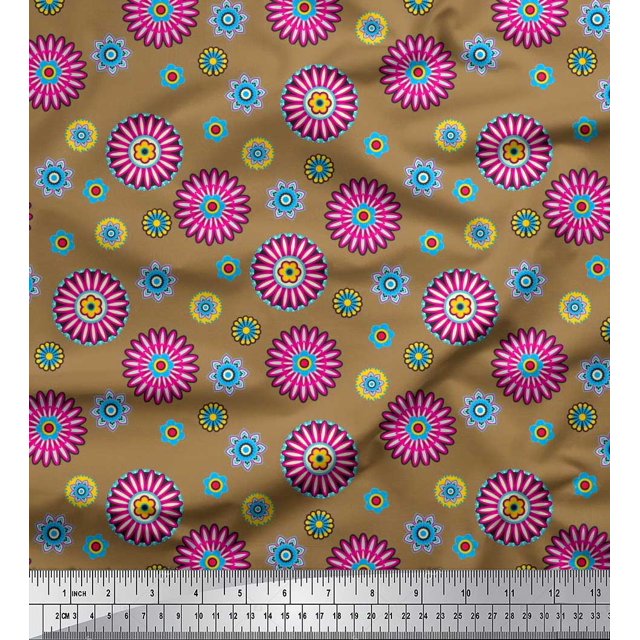 Soimoi Poly Georgette Fabric Flower Artistic Print Sewing Fabric Yard 42 Inch Wide
