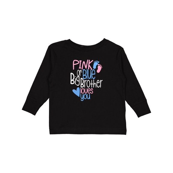 Inktastic Pink or Blue, Big Brother Loves You Footprints and Heart Boys Long Sleeve Toddler T-Shirt