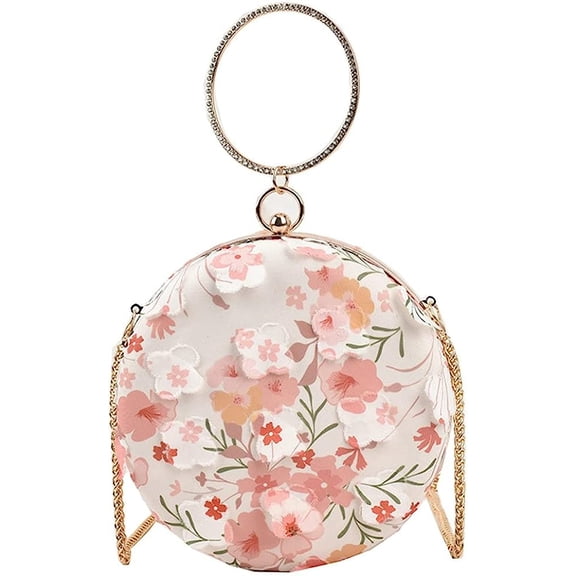 Kukuzhu Women Floral Round Shoulder Bags Small Fashion Evening Purse Chic Chain Crossbody Bag