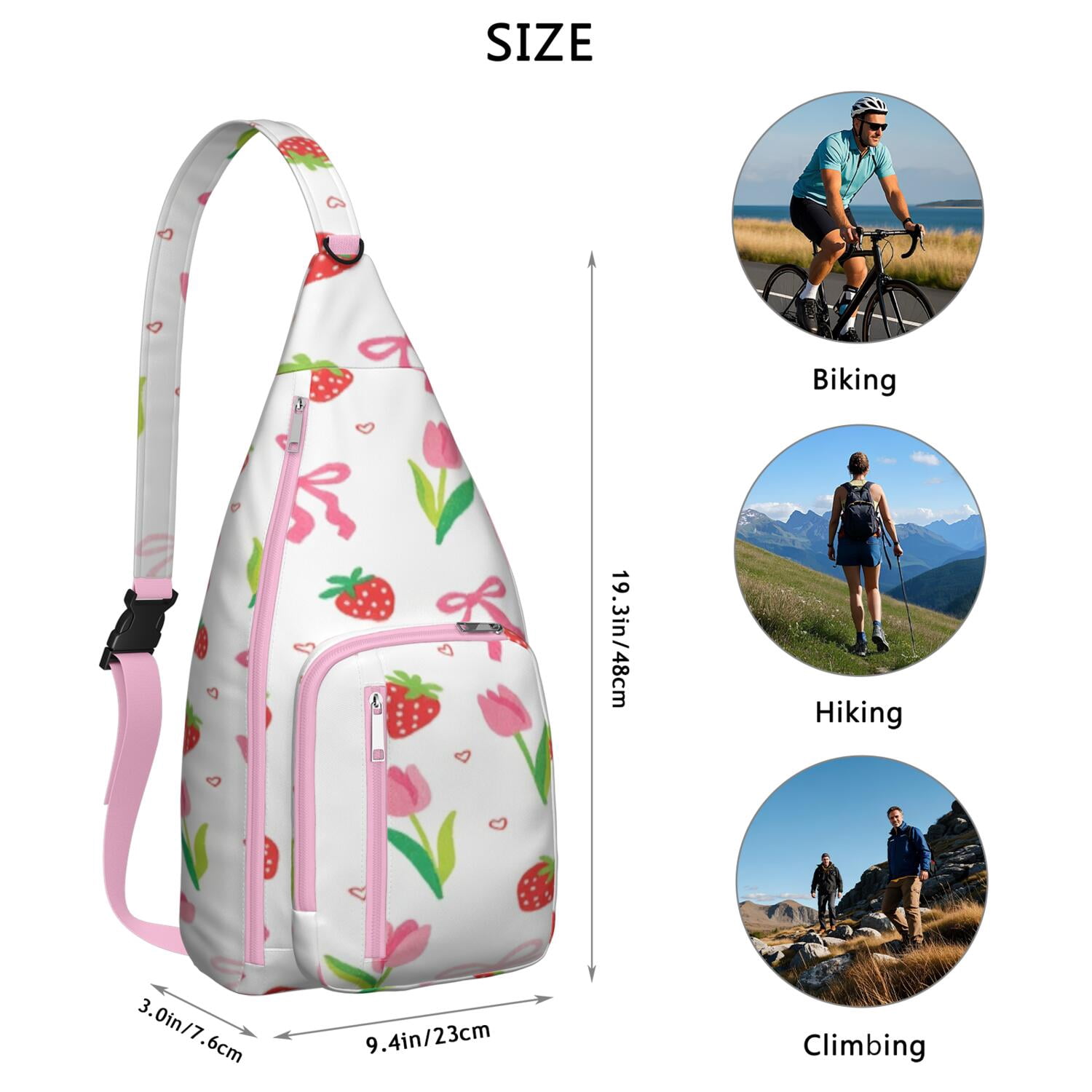 Stylish Chest Sling Bag Strawberry Bow Crossbody Shoulder Backpack Adjustable Lightweight Travel Hiking Casual Daypack for Women Men