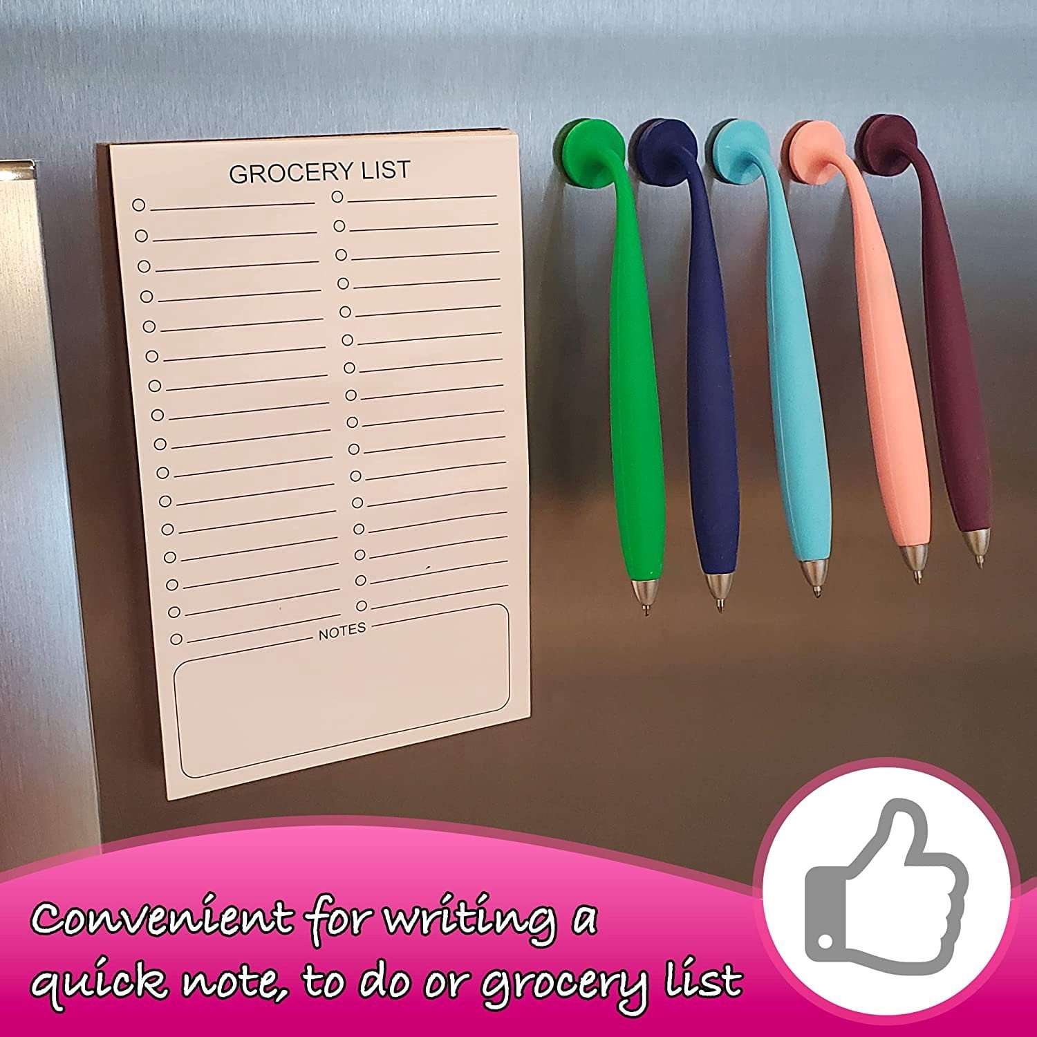 Wellspring Wiggle Pen - Magnetic Pens For Fridge And Other Magnetic Surfaces, For Making Quick Notes Or Lists, Use With A Grocery List Magnet Pad For Fridge 3 Pack - Amethyst, Jade, Navy
