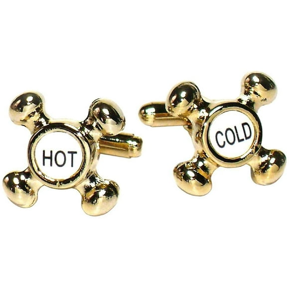 Krisar Gold-Tone Mens Cuff Links Hot  Cold Faucet Cufflinks